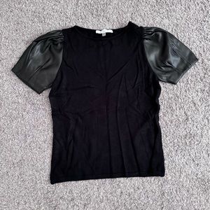 Black tshirt leather short sleeves high stretch soft fabric